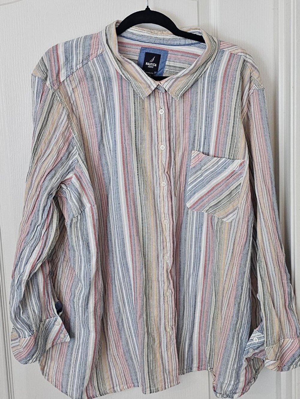 Nautica Jeans Pastel Striped Women's button down shirt | Size: 3XL | Good